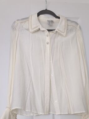 Pearl-Trim Ivory Blouse - Women